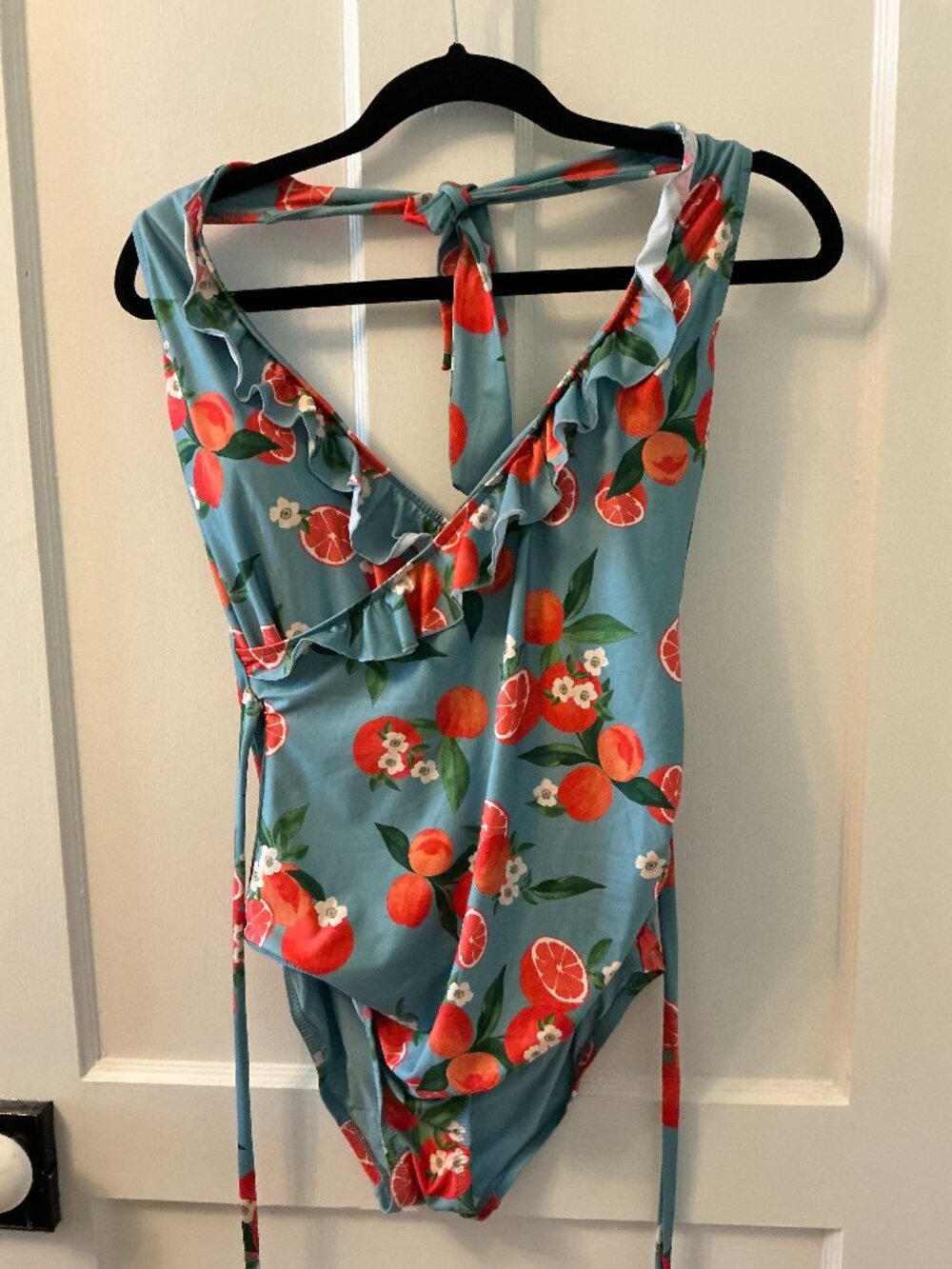 Modcloth Ruffle Citrus Orange Print One Piece Swimsuit